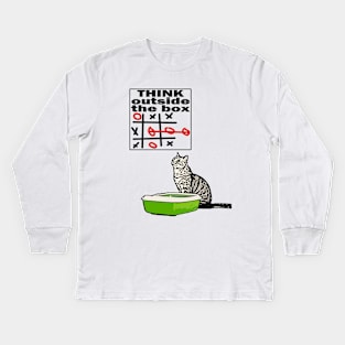 Cat in Search of Unconventional Thoughts Kids Long Sleeve T-Shirt